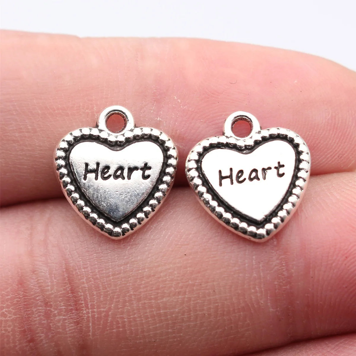 15x14mm 2.1g Antique Silver Zinc Alloy Double Sided Heart Charm Pendant for DIY Necklace Bracelet Making