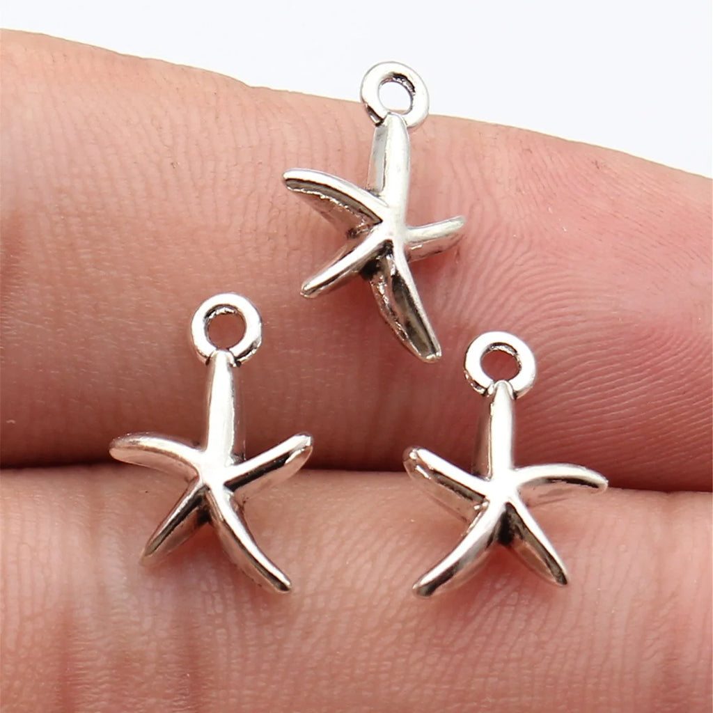 14x10mm 0.71g Antique Silver Zinc Alloy Starfish Charm Pendant for DIY Ocean Theme Jewelry Making