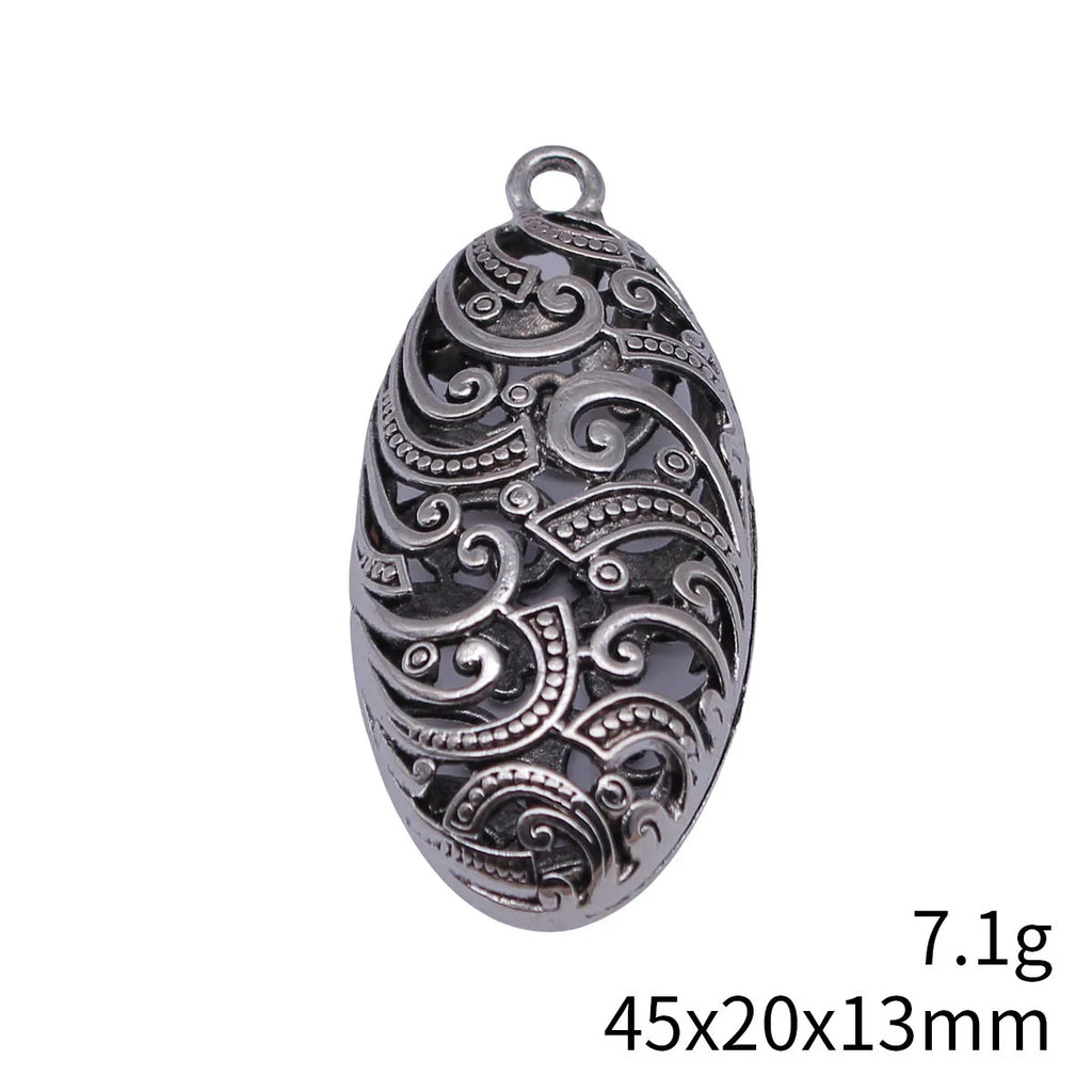45x20x13mm 7.1g Antique Silver Zinc Alloy Hollow Wavy Oval Sphere Charm Pendant for DIY Necklace Making