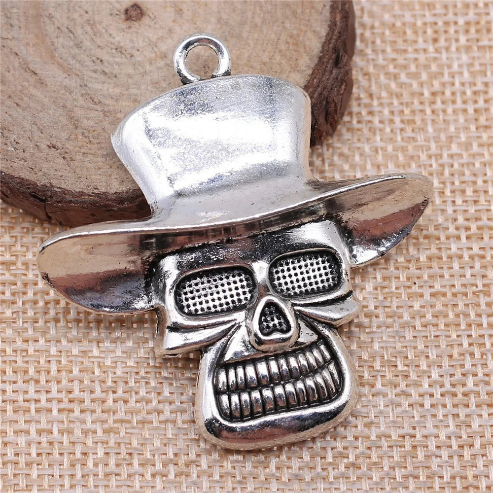 50x48mm 14.4g Multicolor Zinc Alloy Skull with Hat Charm Pendant for DIY Necklace Jewelry Making