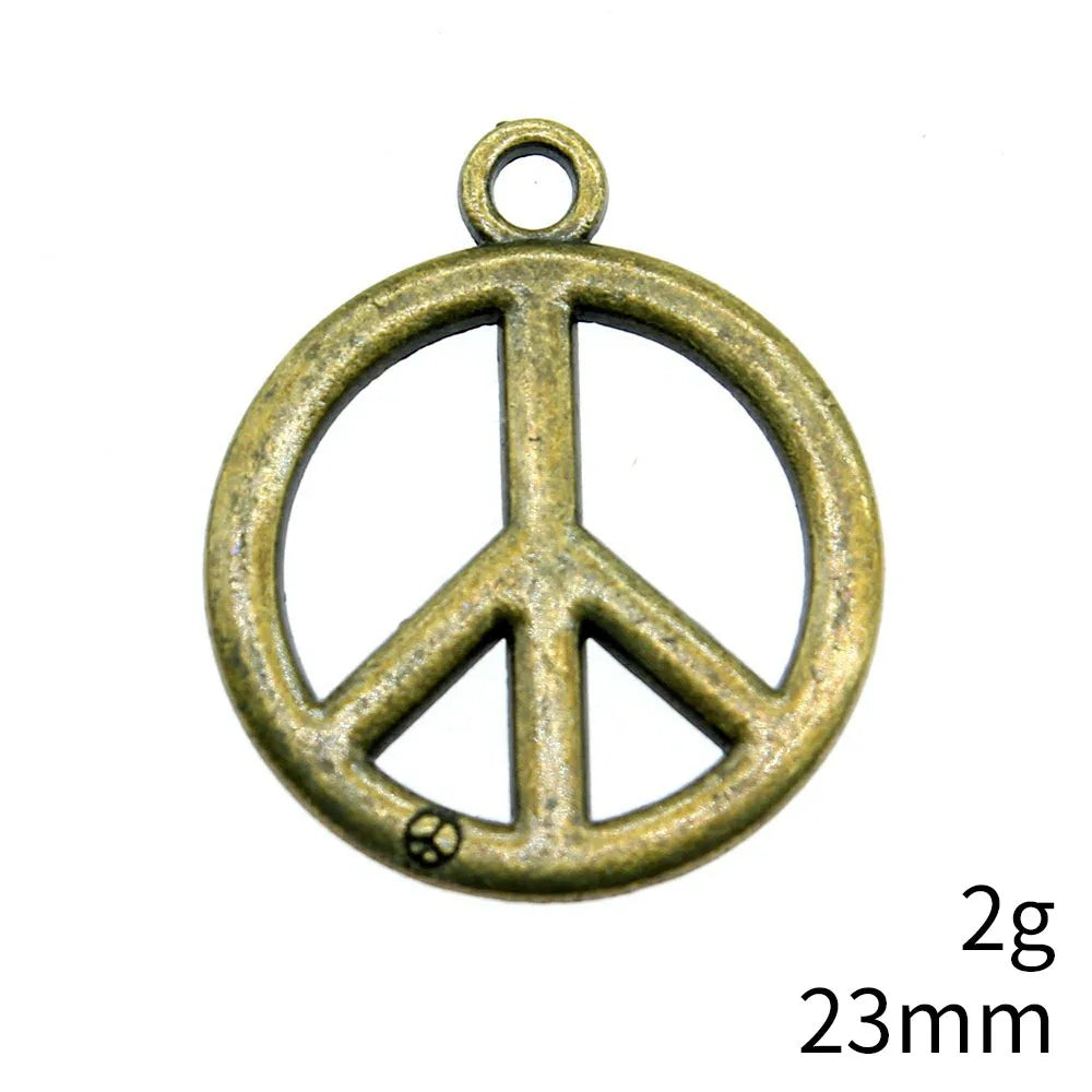27x23mm 2g Antique Bronze Zinc Alloy Peace Symbol Charm Pendant for DIY Necklace Bracelet Jewelry