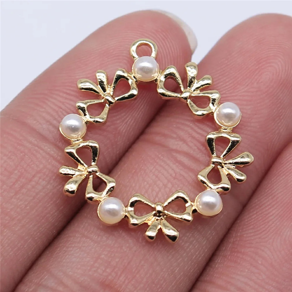 25x25mm 2.4g KC Gold Zinc Alloy Bow Wreath Butterfly Charm Pendant for DIY Necklace Bracelet Jewelry Making