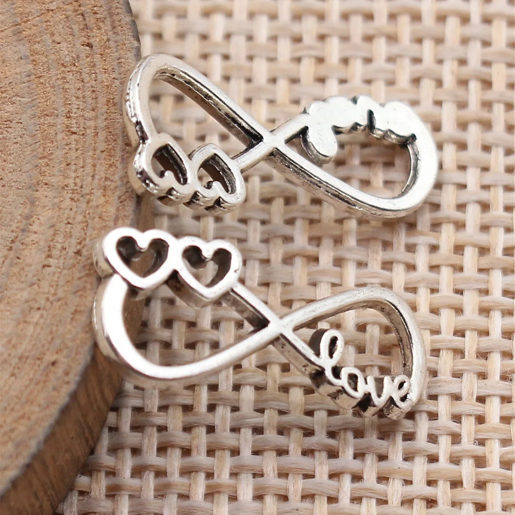 20x8.6mm 0.67g Antique Silver Zinc Alloy LOVE Heart Infinity Symbol Connector Charm for Bracelet Making