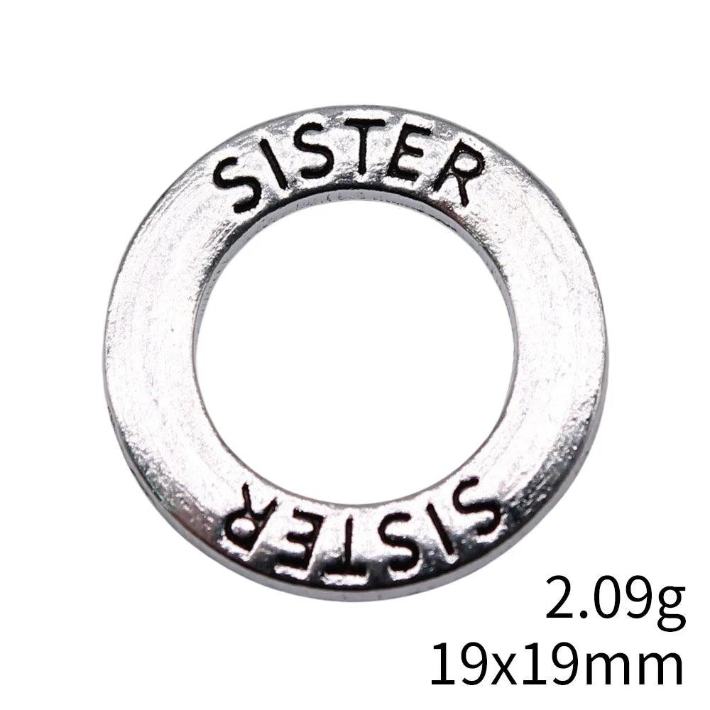 19x19mm 2.09g Antique Silver Zinc Alloy Sister Charm Pendant for DIY Bracelet Necklace Making