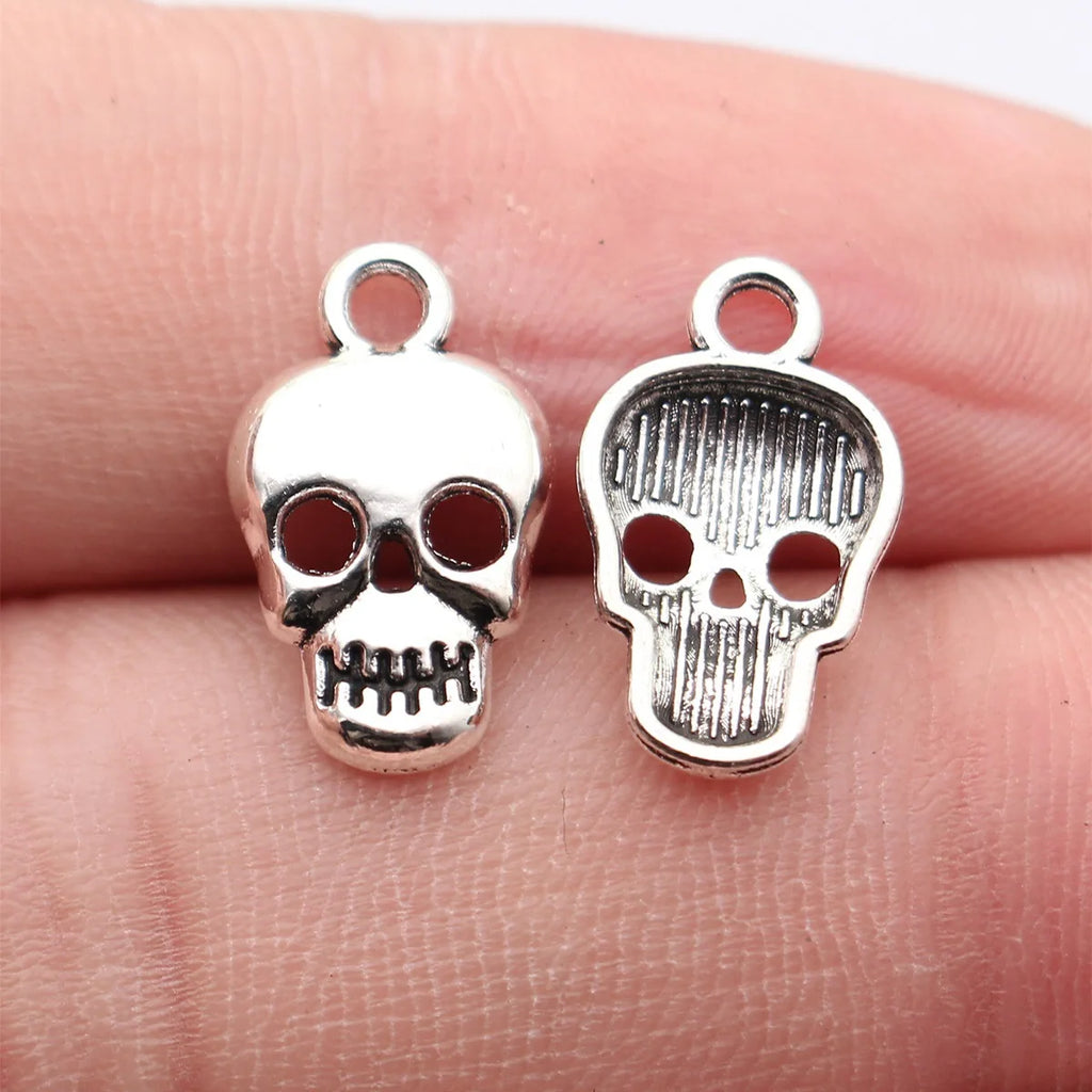 16x9.8mm 0.52g Antique Silver Zinc Alloy Skull Head Charm Pendant for DIY Gothic Necklace Making