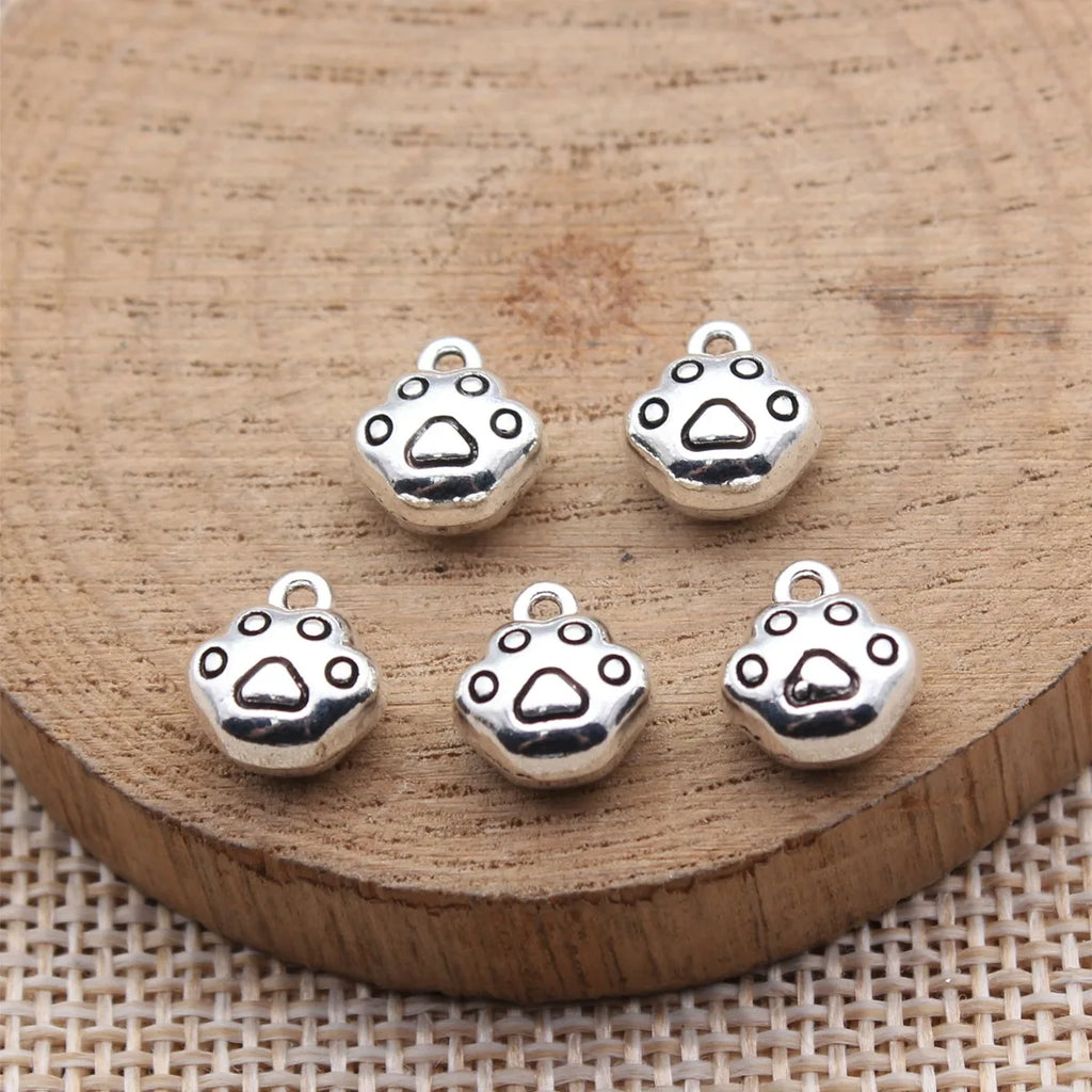 10x9.2x5.8mm 1.5g Antique Silver Zinc Alloy Cute 3D Paw Charm Pendant for DIY Pet Theme Jewelry Making