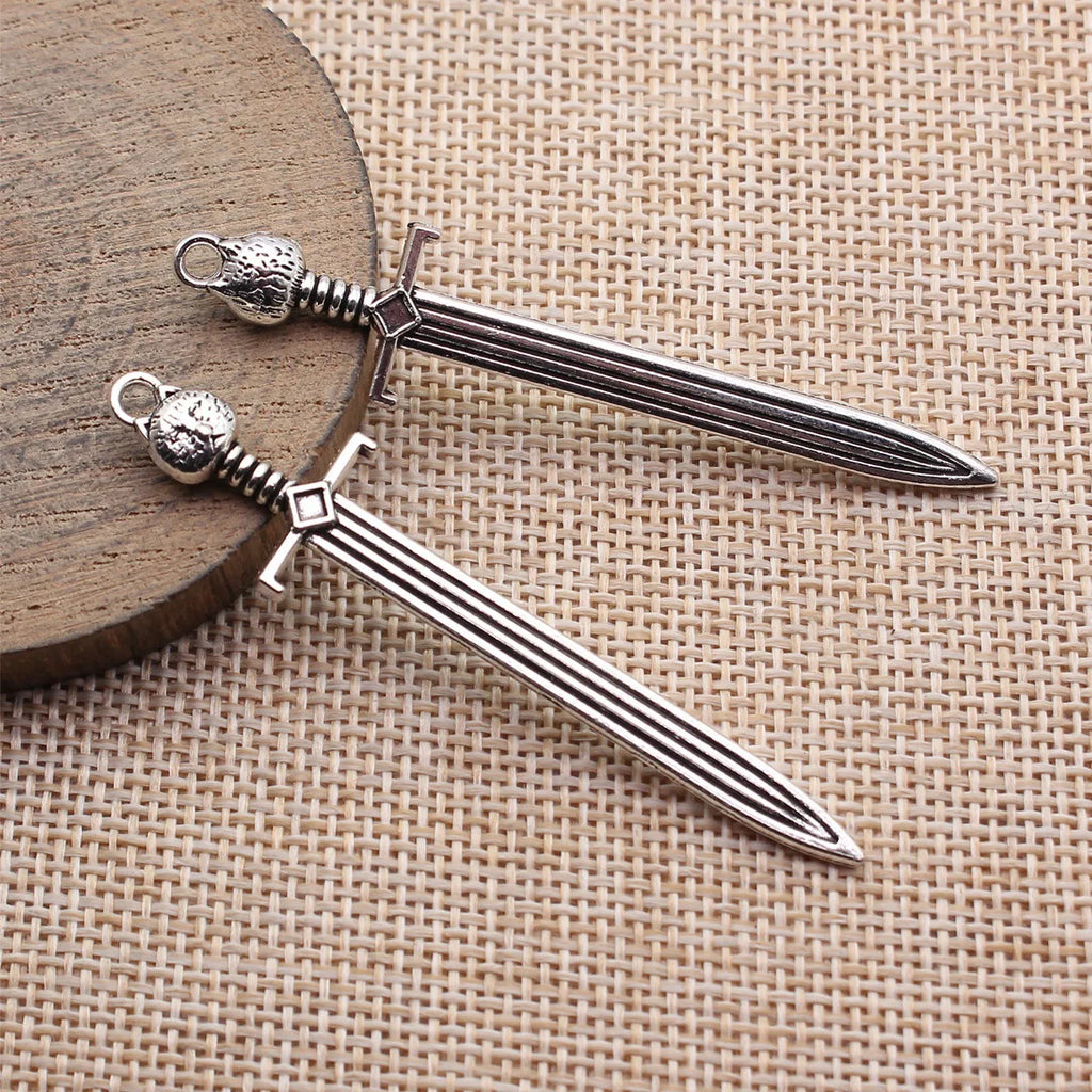 66x14mm 3.6g Antique Silver Tone Zinc Alloy Cat Head Sword Charm Pendant for DIY Necklace Making