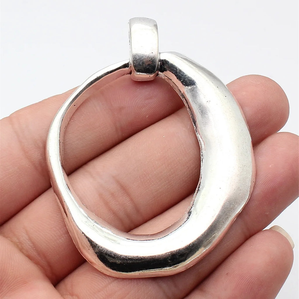 69x54mm 17g Antique silver zinc alloy irregular geometric hammered hollow charm pendant for jewelry making