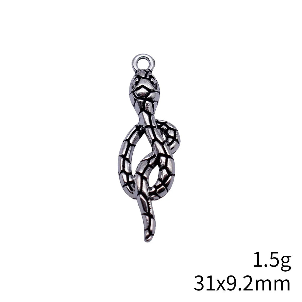 31x9.2mm 1.5g Antique Silver Zinc Alloy Scale Texture Snake Charm Pendant for DIY Jewelry Making