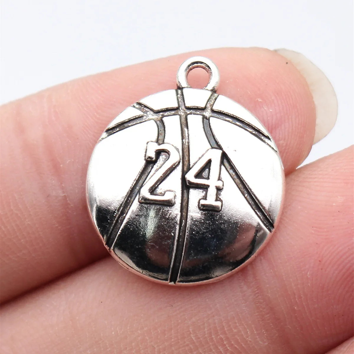 23x20mm 1.7g Antique Silver Zinc Alloy Number 24 Basketball Charm Pendant for DIY Sports Jewelry