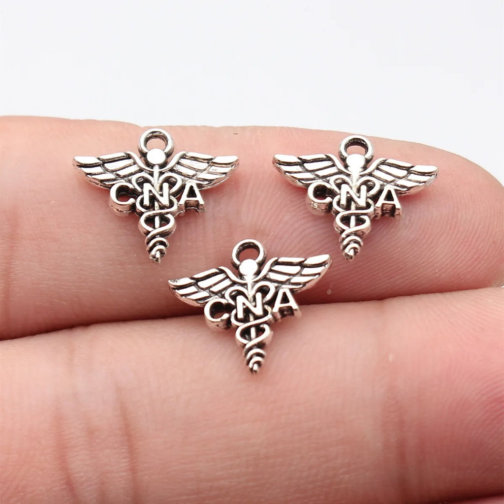15x14mm 0.65g Antique Silver Zinc Alloy CNA Medical Caduceus Charm Pendant for DIY Jewelry Making