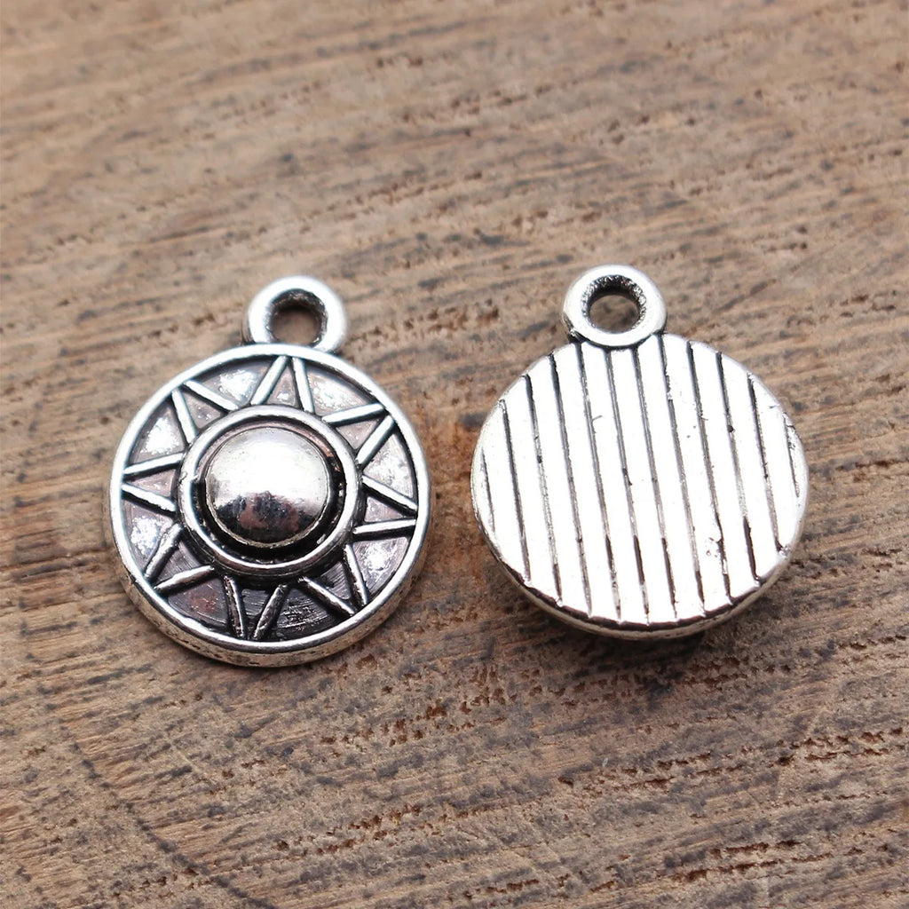 15x12x7.7mm 1.4g Multicolor Zinc Alloy Engraved Round Charm Pendant for DIY Necklace Bracelet Jewelry