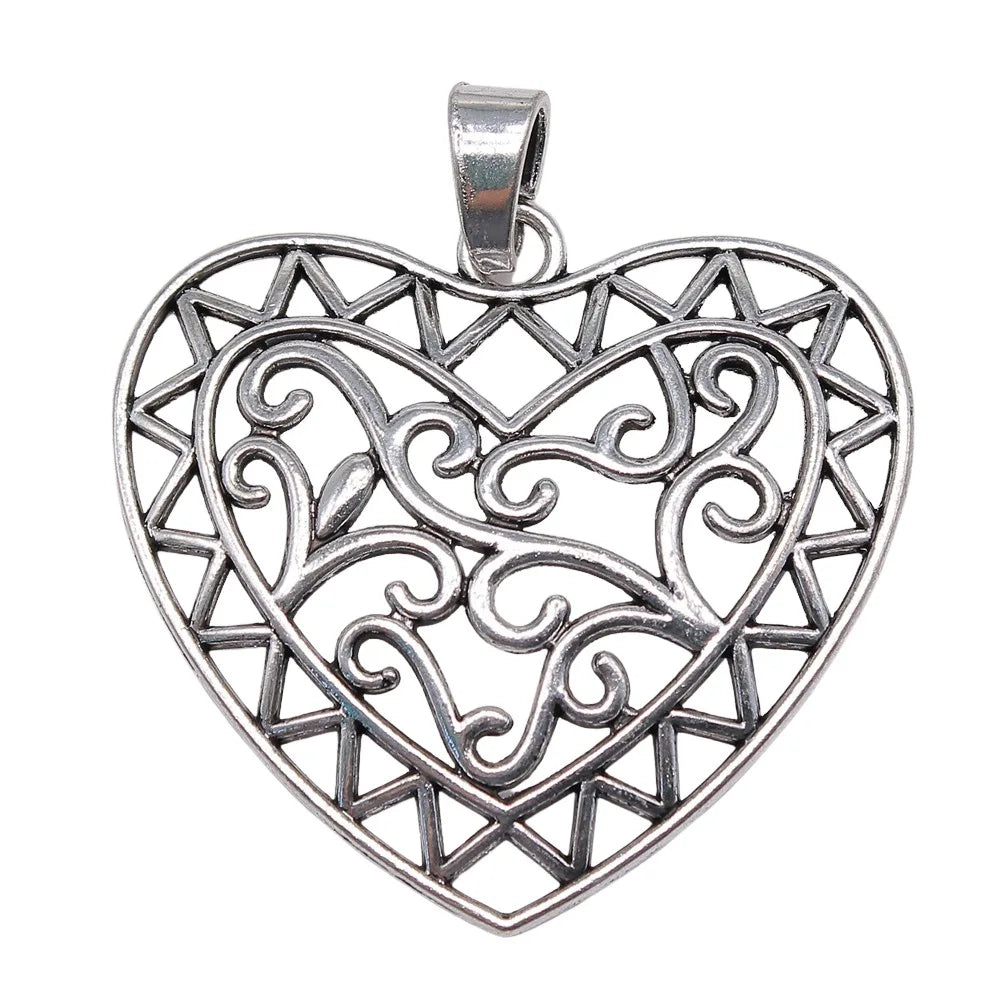 72x65mm 18.8g Antique Silver Zinc Alloy Carved Heart Charm Pendant for DIY Necklace Jewelry Making