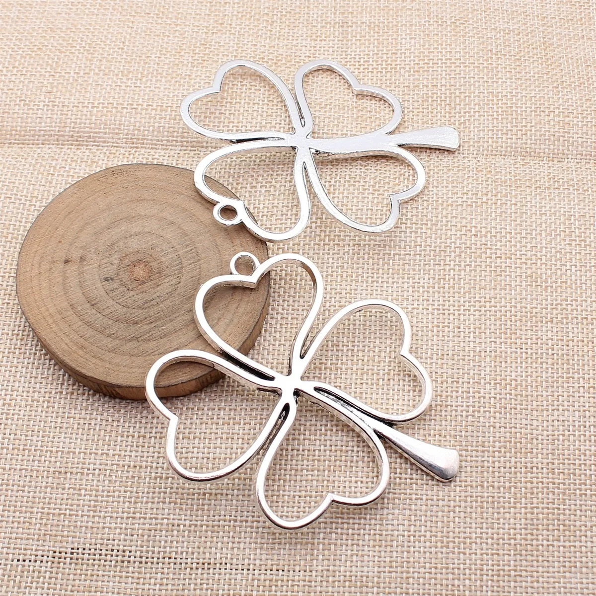 77x64mm 17.3g Antique Silver Zinc Alloy Large Hollow Four Leaf Clover Charm Pendant for DIY Jewelry