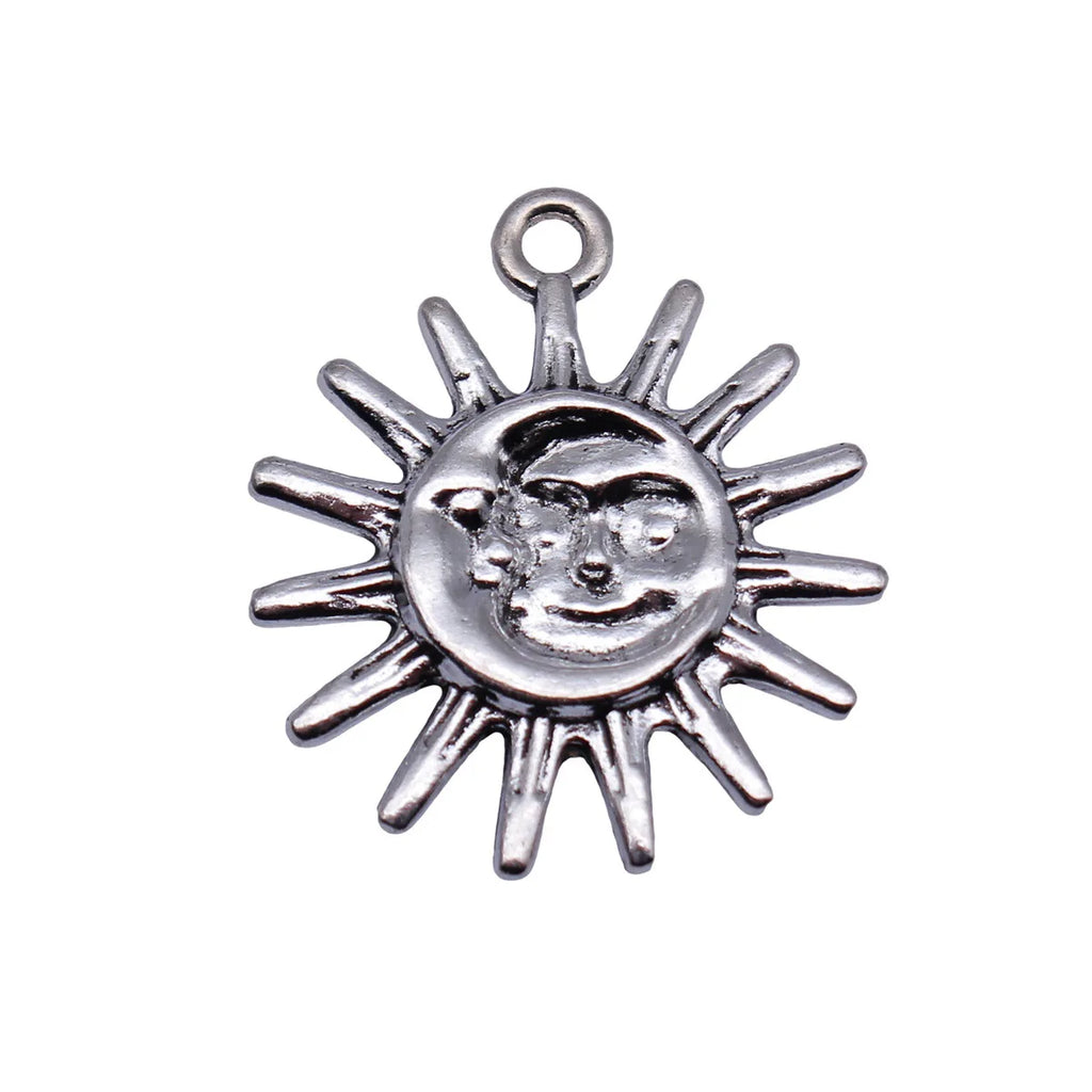 28x25mm 3.6g Antique Silver Zinc Alloy Sun Moon Face Charm Pendant for Necklace Jewelry Making