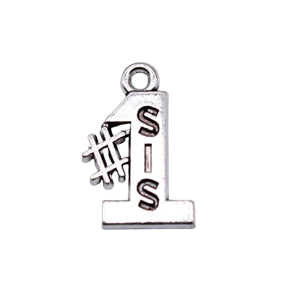 20x12mm 1.47g Antique Silver Zinc Alloy #1 Sisters Charm Pendant for DIY Bracelet Necklace Making