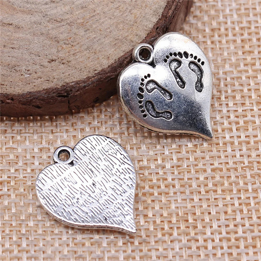 21x17mm 2.6g Multicolor Zinc Alloy Footprint Heart Charm Pendant for DIY Necklace Bracelet Making