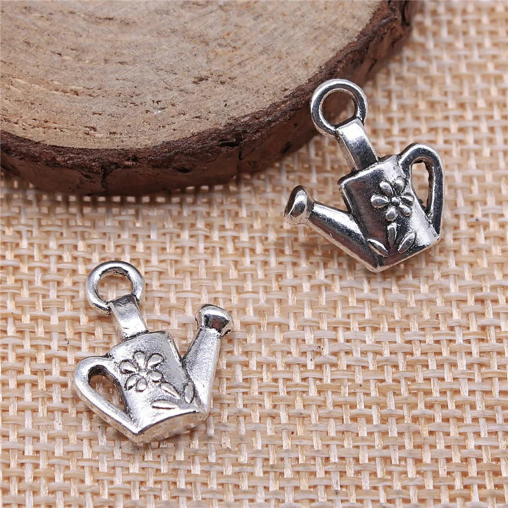 18x15mm 2g Antique Silver Zinc Alloy Watering Can Charm Pendant for DIY Necklace Bracelet Making