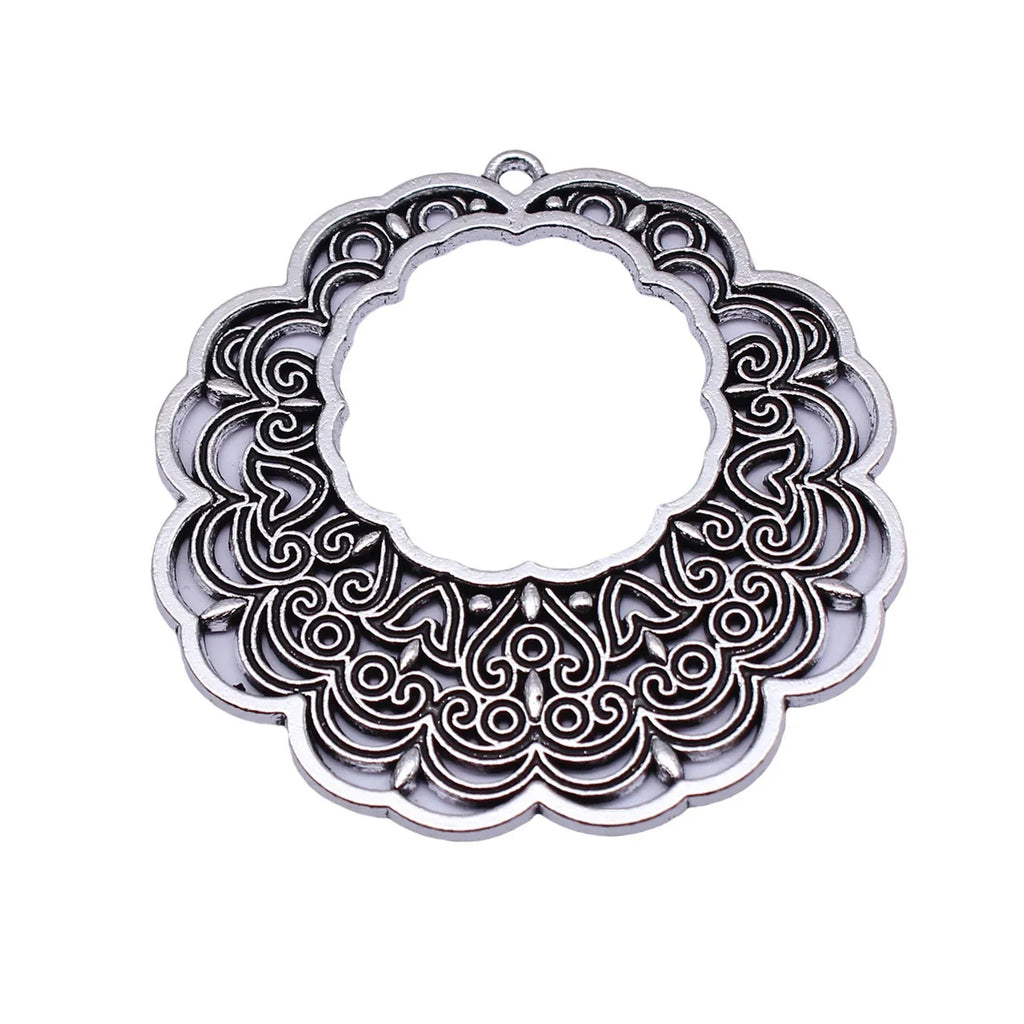 50x49mm 10g Antique silver zinc alloy hollow lace texture earring charms for DIY earring making