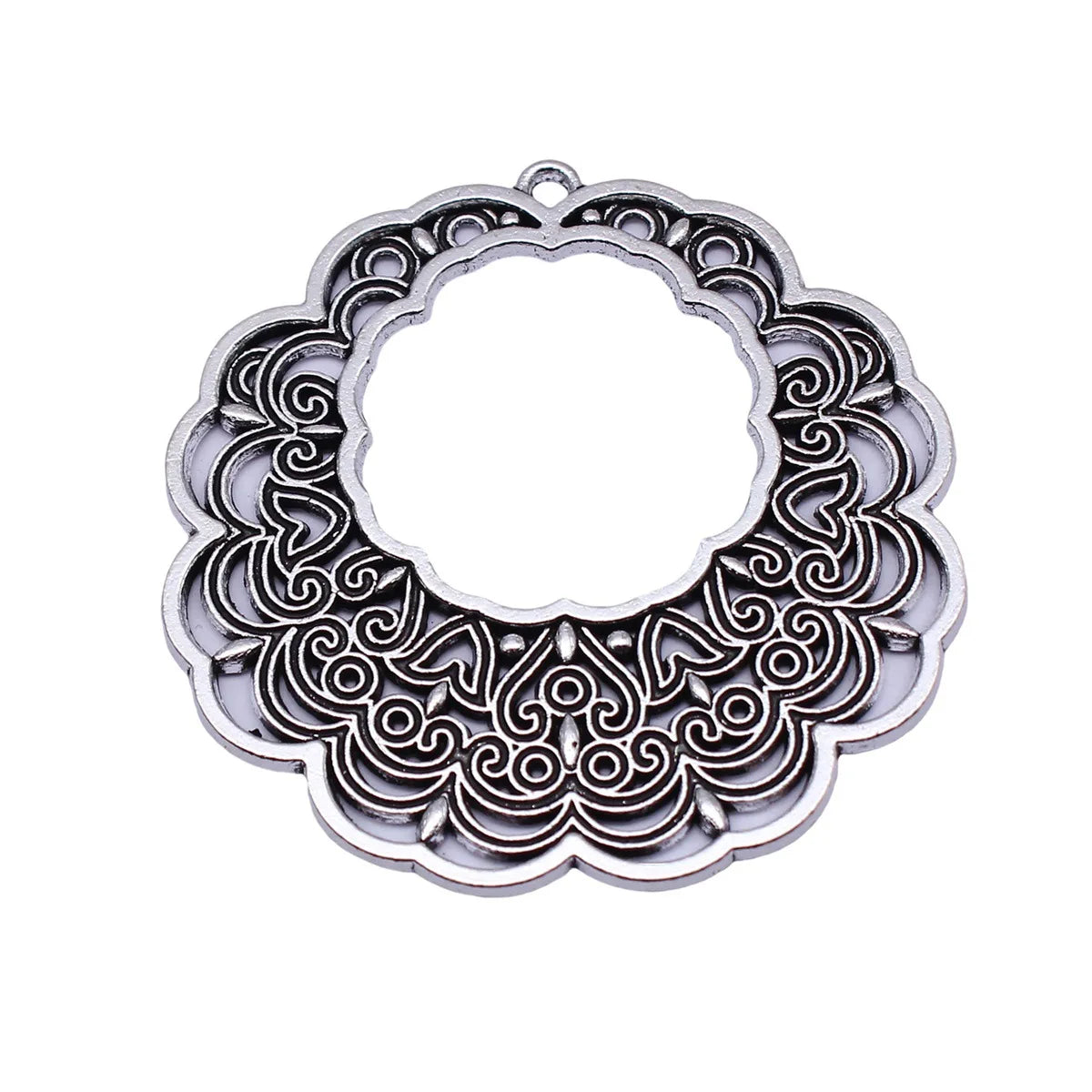 50x49mm 10g Antique silver zinc alloy hollow lace texture earring charms for DIY earring making