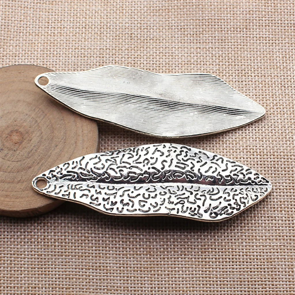 94x31mm 22g Antique Silver Zinc Alloy Large Textured Leaf Charm Pendant for DIY Necklace Making
