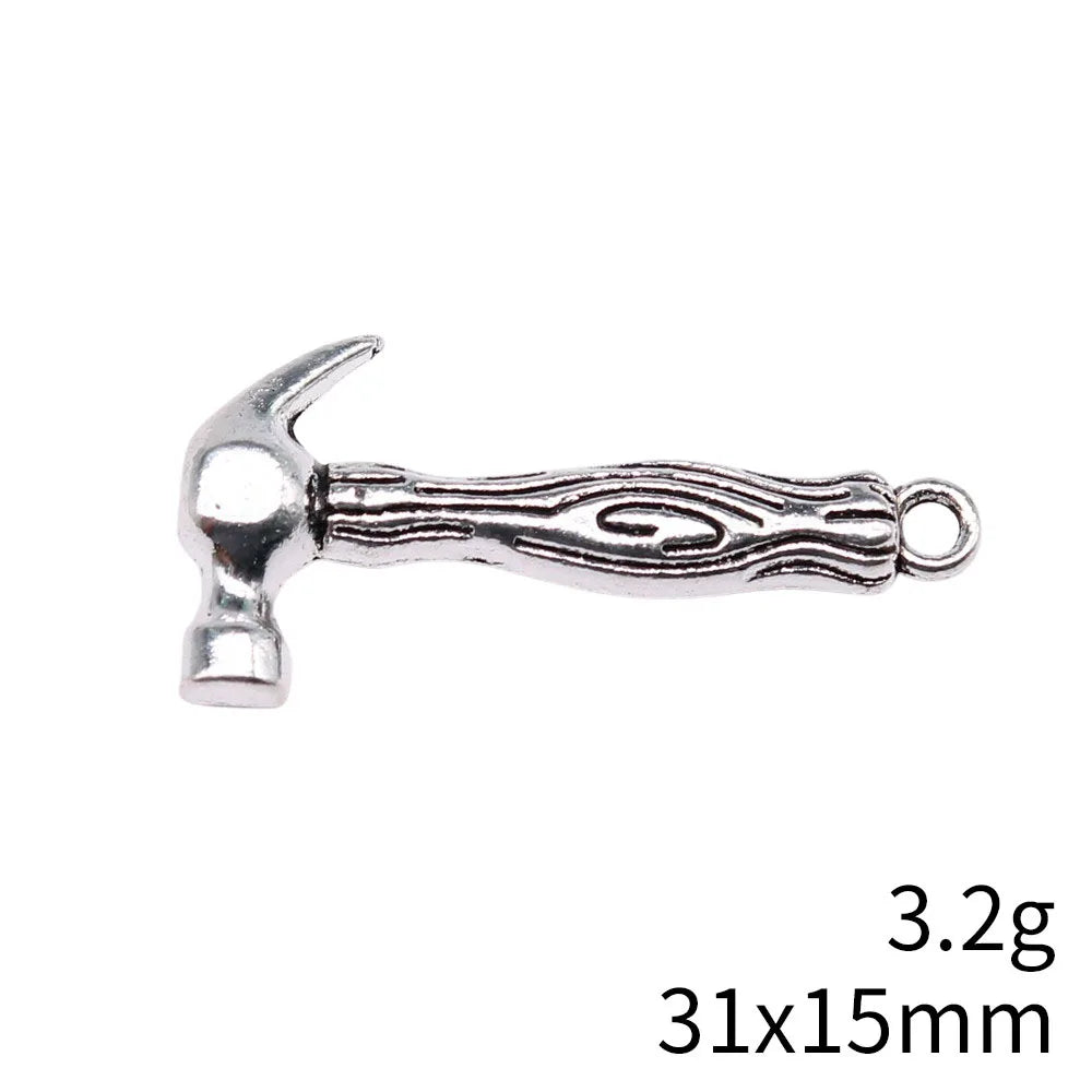31x15mm 3.2g Multicolor Zinc Alloy Hammer Tool Charm Pendant for DIY Necklace Bracelet Jewelry Making