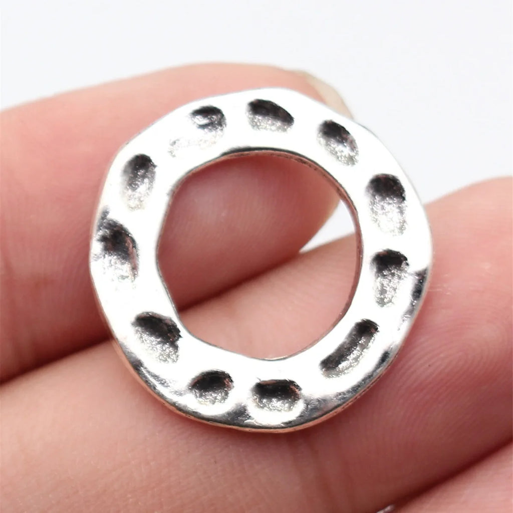 24x24mm 2.7g Antique Silver Zinc Alloy Hammered Round Ring Charm Pendant for DIY Jewelry Making