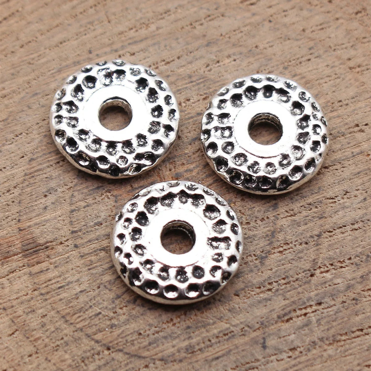 13x13x2.7mm 1.7g Antique Silver Zinc Alloy Pitted Round Spacer Beads Loose Metal Beads for DIY Bracelet Making