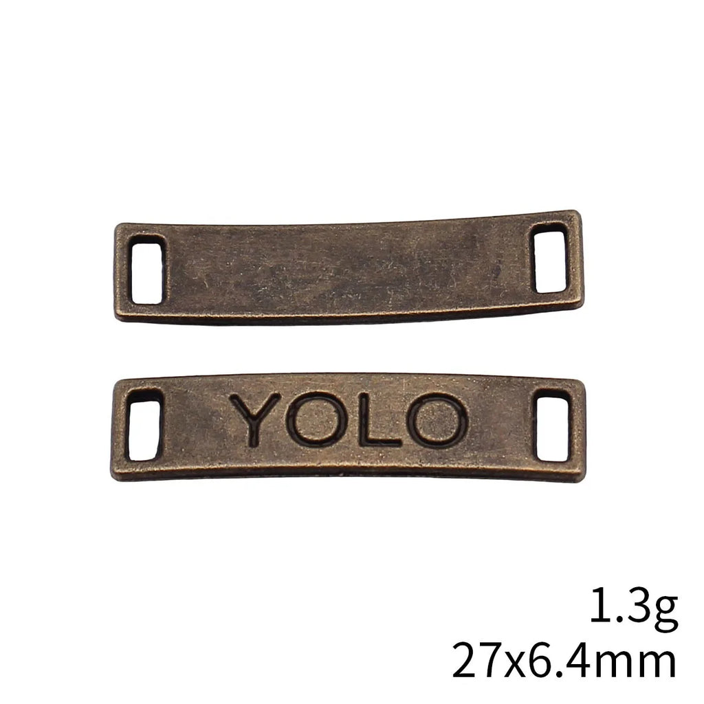 27x6.4mm 1.3g Antique Bronze Zinc Alloy YOLO Letter Tag Connector Charm for DIY Bracelet Jewelry Making