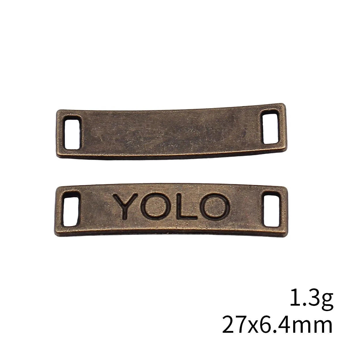 27x6.4mm 1.3g Antique Bronze Zinc Alloy YOLO Letter Tag Connector Charm for DIY Bracelet Jewelry Making