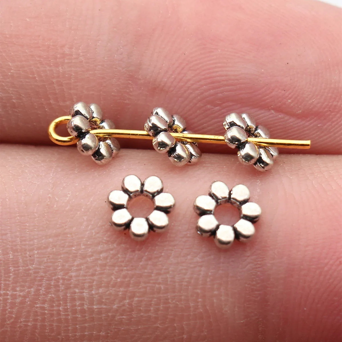 6x6x1.6mm 0.17g Multi-Color Zinc Alloy Flower Shape Spacer Beads for DIY Bracelet Necklace Making