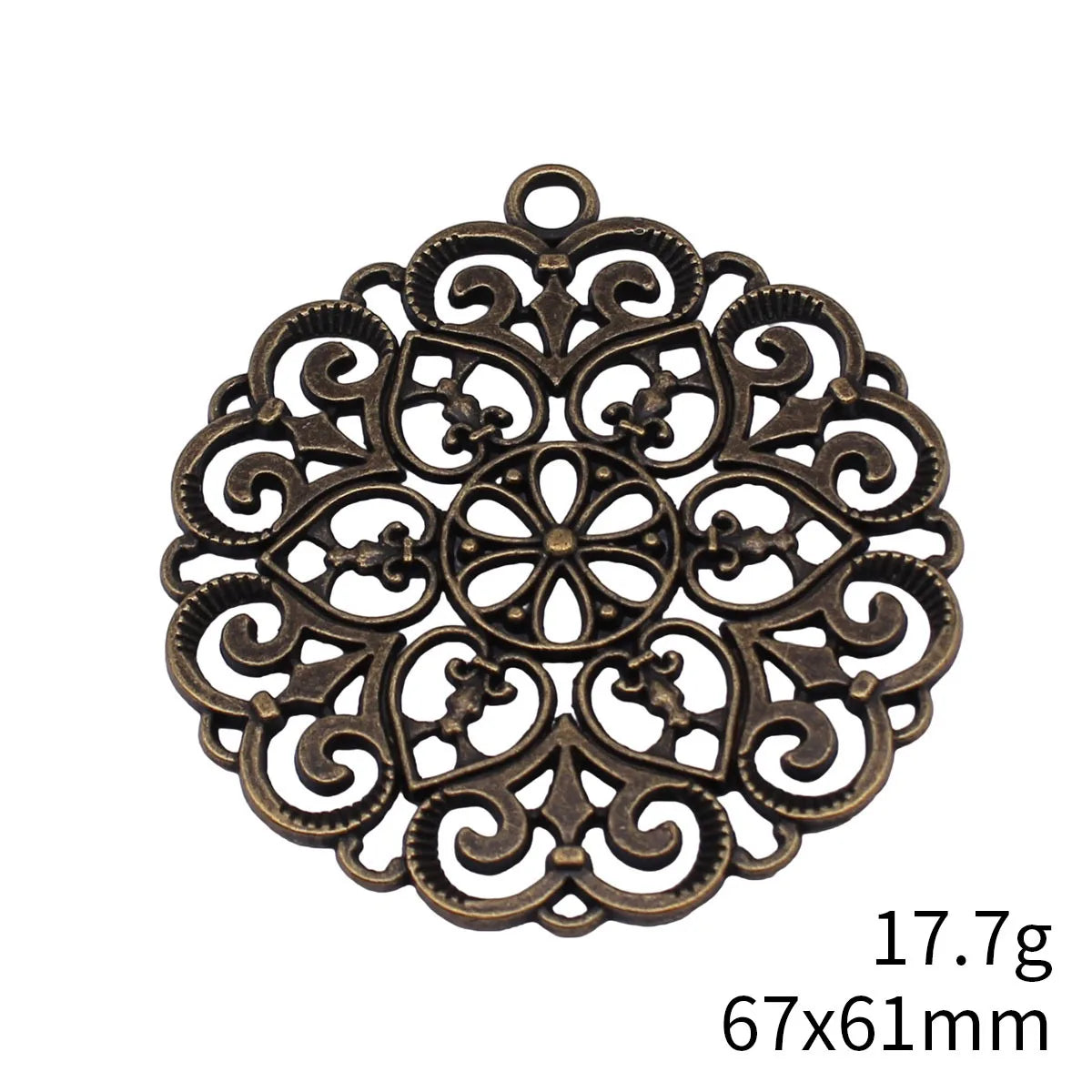 67x61mm 17.7g Antique Bronze Zinc Alloy Openwork Flower Round Tag Hollow Charm Pendant for DIY Jewelry