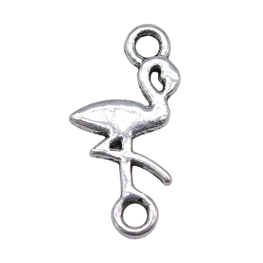 11x22mm 0.7g Antique Silver Zinc Alloy Flamingo Bird Connector Charm for DIY Bracelet Jewelry Making
