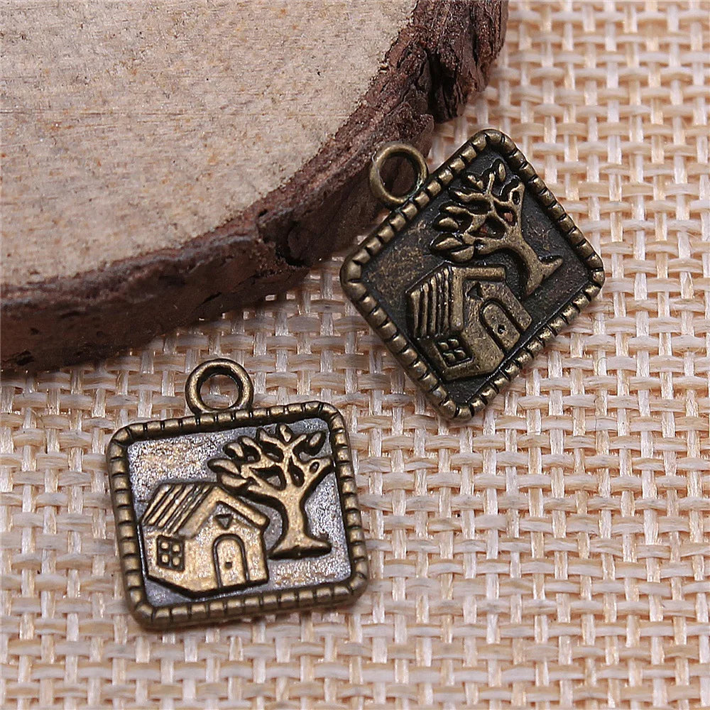 14x16mm 1.3g Antique Bronze Zinc Alloy Tree House Charm Pendant for DIY Necklace Bracelet Jewelry