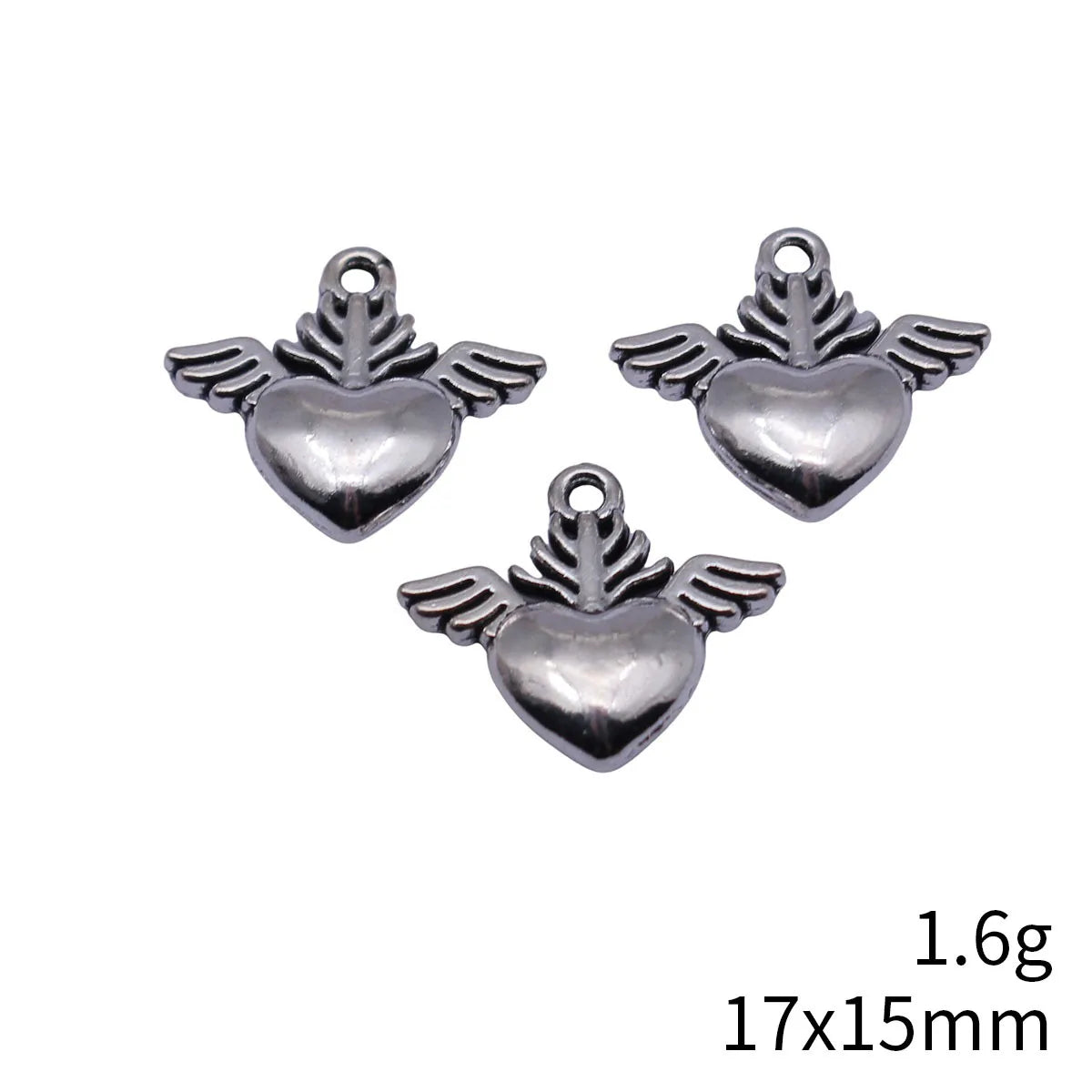 17x15mm 1.6g Antique Silver Zinc Alloy Winged Heart Wing Charm Pendant for DIY Bracelet Necklace Jewelry
