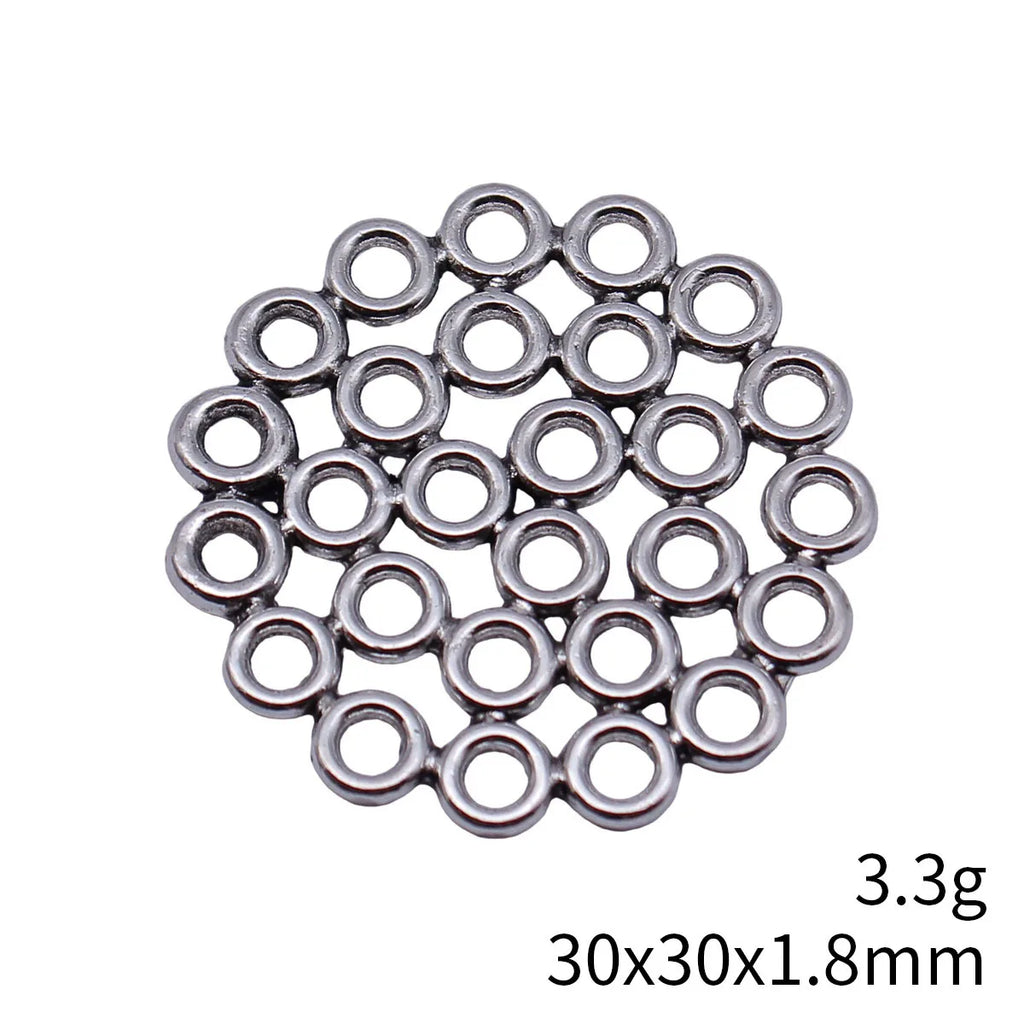 30x30x1.8mm 3.3g Antique Silver Zinc Alloy Hollow Round Ring Disc Connector Charm for DIY Jewelry Making