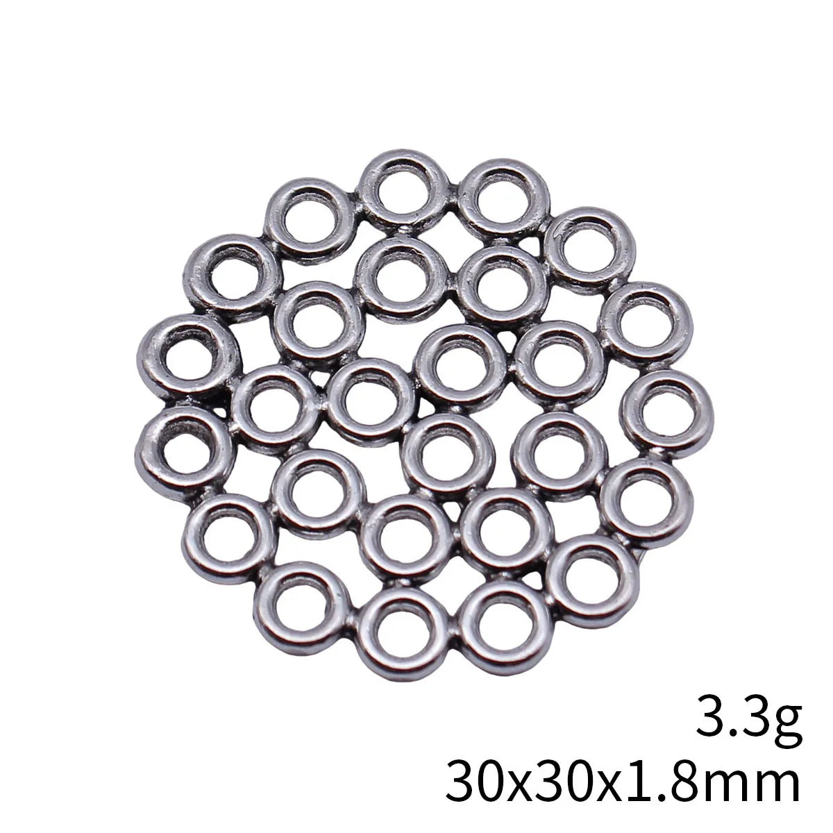 30x30x1.8mm 3.3g Antique Silver Zinc Alloy Hollow Round Ring Disc Connector Charm for DIY Jewelry Making