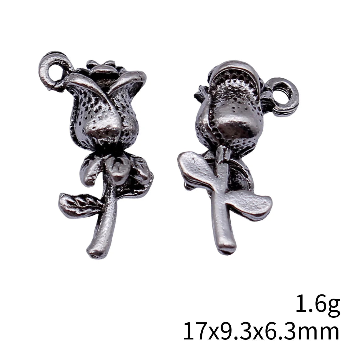 17x9.3x6.3mm 1.6g Antique Silver Zinc Alloy Rose Flower Charm Pendant for DIY Necklace Bracelet Making