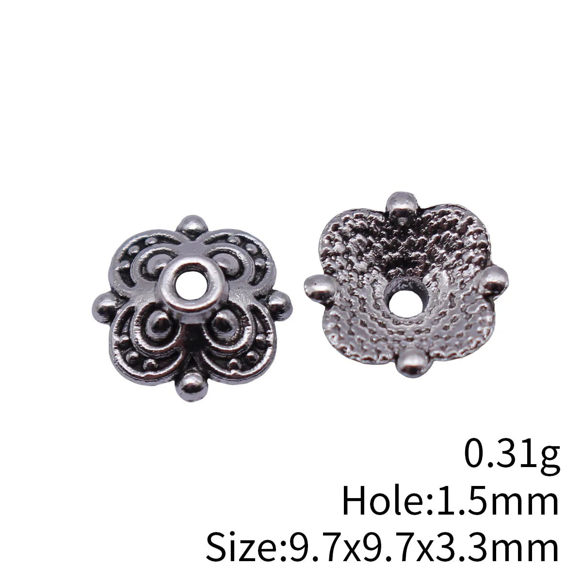 9.7x9.7x3.3mm 0.31g Antique Silver Zinc Alloy Flower Bead Caps Jewelry Findings for DIY Earrings Bracelets