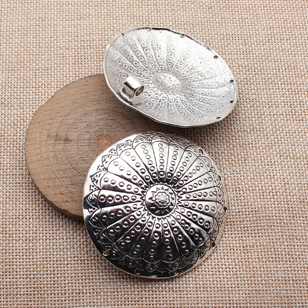 59x57mm 17.2g Antique Silver Tone Zinc Alloy Round Ring Textured Disc Connector Charm for DIY Necklace
