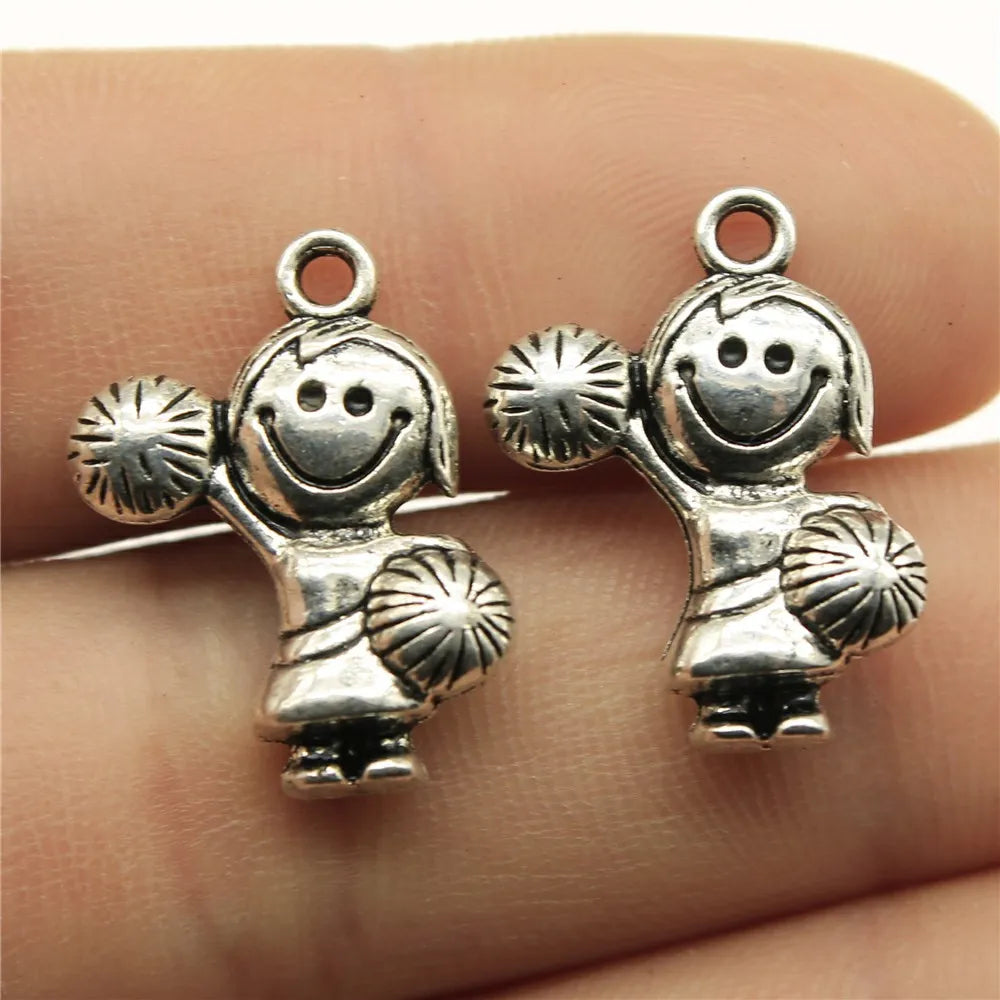 22x15mm 3.3g Antique Silver Zinc Alloy Cheerleader Girl Charm Pendant for DIY Bracelet Making