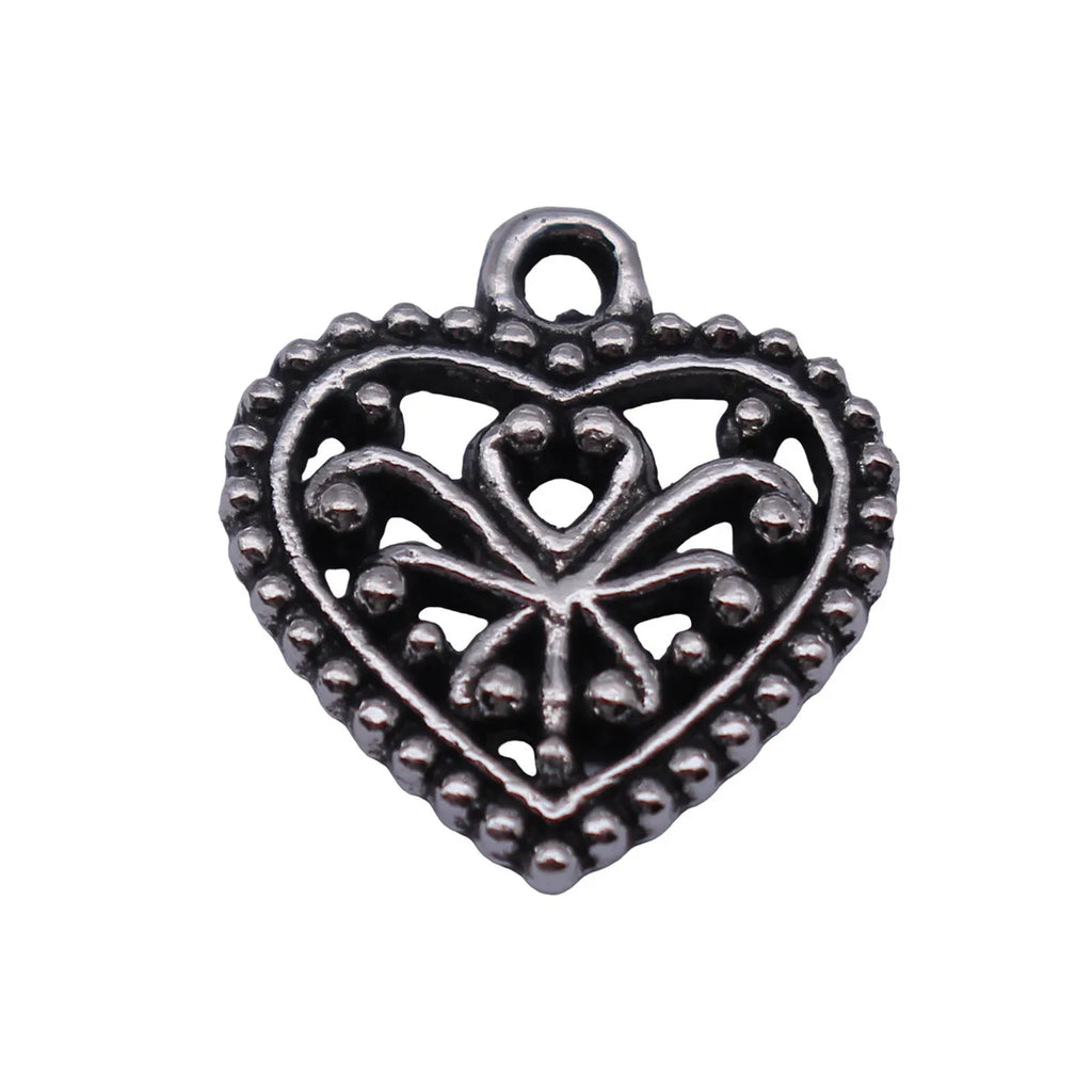 16x15mm 1.1g Blackened Platinum Tone Zinc Alloy Heart Charm Pendant for DIY Necklace Bracelet Making