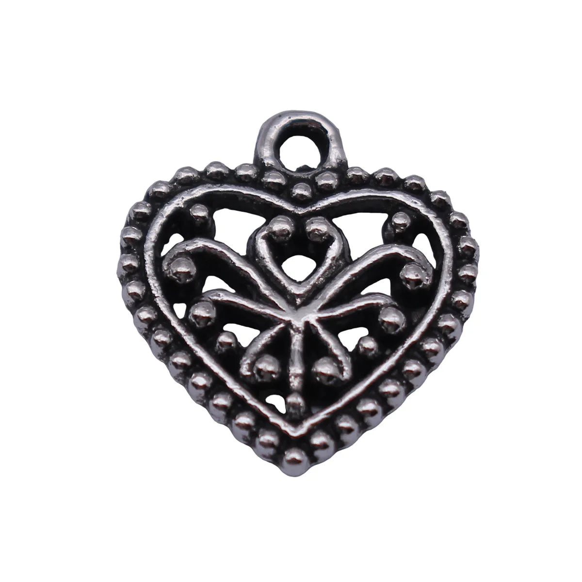 16x15mm 1.1g Blackened Platinum Tone Zinc Alloy Heart Charm Pendant for DIY Necklace Bracelet Making