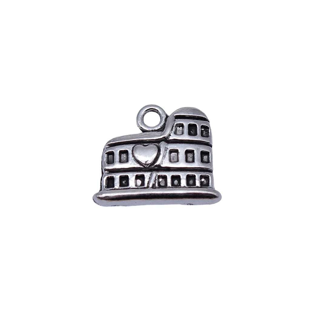 16x13mm 1.3g Antique Silver Zinc Alloy Roman Colosseum Charm Pendant for Travel Necklace Making