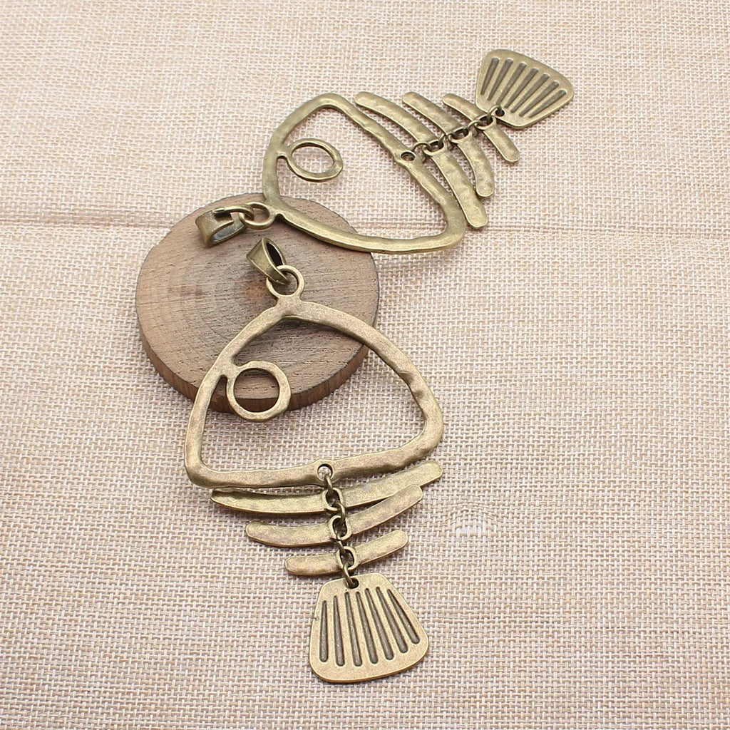 126x67mm 27.8g Multicolor Zinc Alloy Fishbone Fish Charm Pendant for DIY Necklace Keychain Jewelry Making