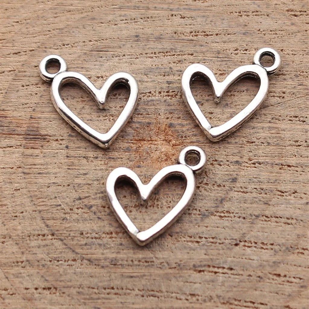 13x12mm 0.43g Antique Silver Zinc Alloy Hollow Heart Charm Pendant for DIY Bracelet Making
