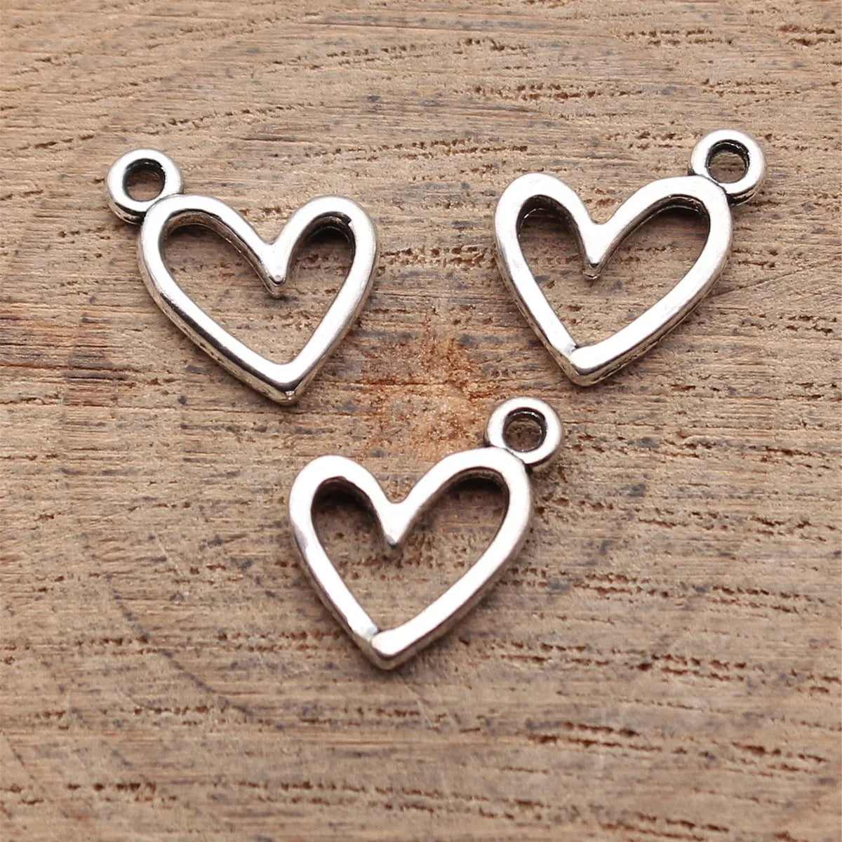 13x12mm 0.43g Antique Silver Zinc Alloy Hollow Heart Charm Pendant for DIY Bracelet Making