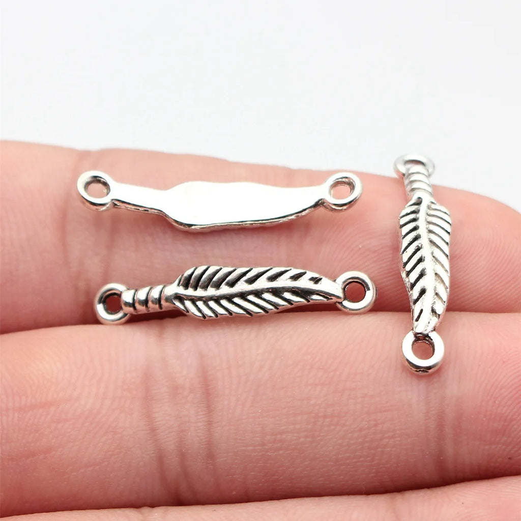 30x5.8mm 1.2g Antique Silver Zinc Alloy Feather Connector Charm for DIY Necklace Bracelet Making
