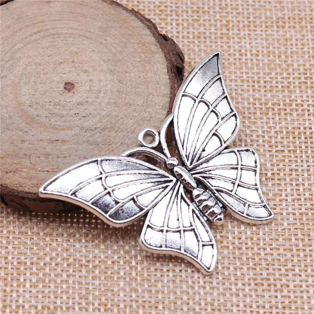 54x37mm 9.2g Antique Silver Zinc Alloy Butterfly Charm Pendant for DIY Statement Necklace Jewelry