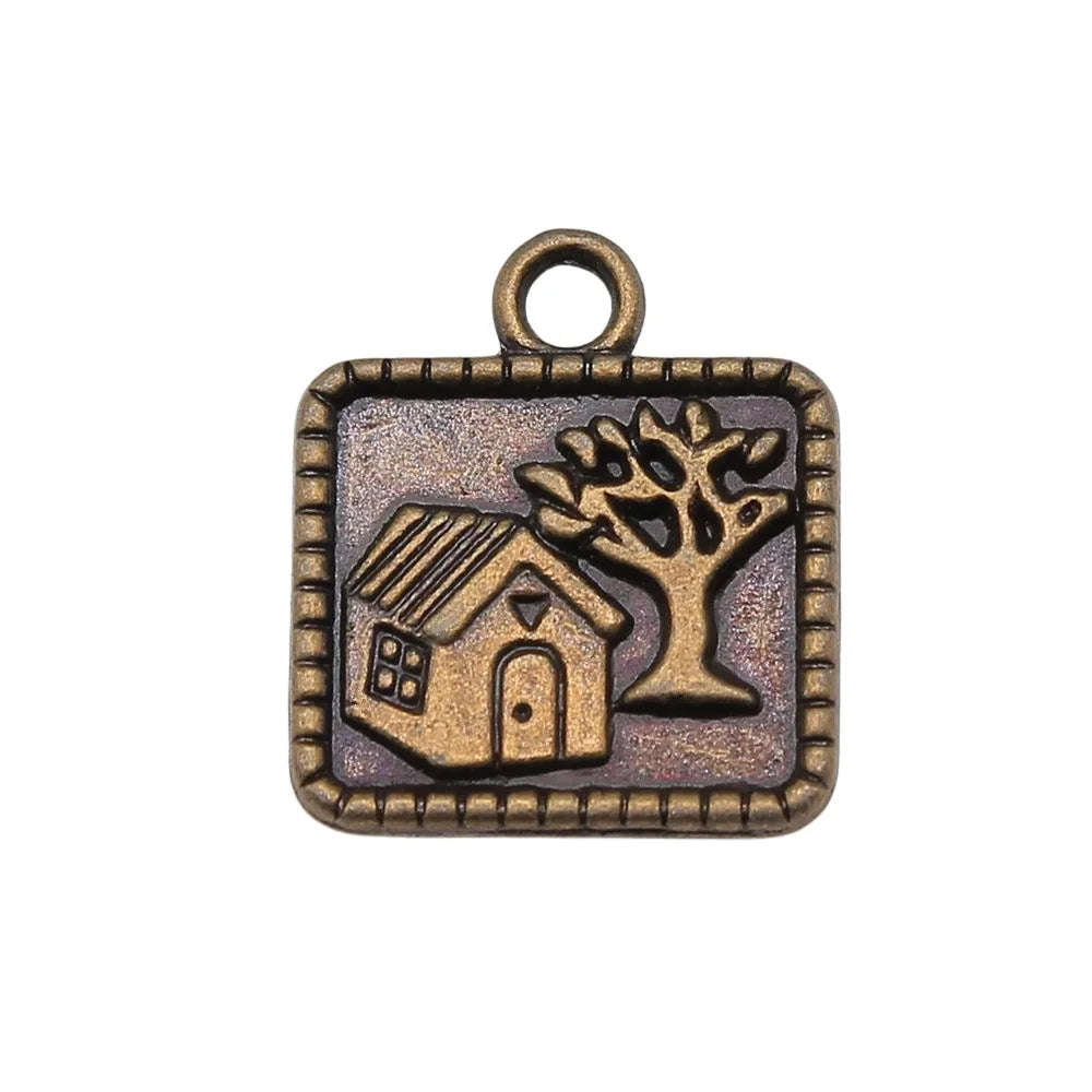 14x16mm 1.3g Antique Bronze Zinc Alloy Tree House Charm Pendant for DIY Necklace Bracelet Jewelry